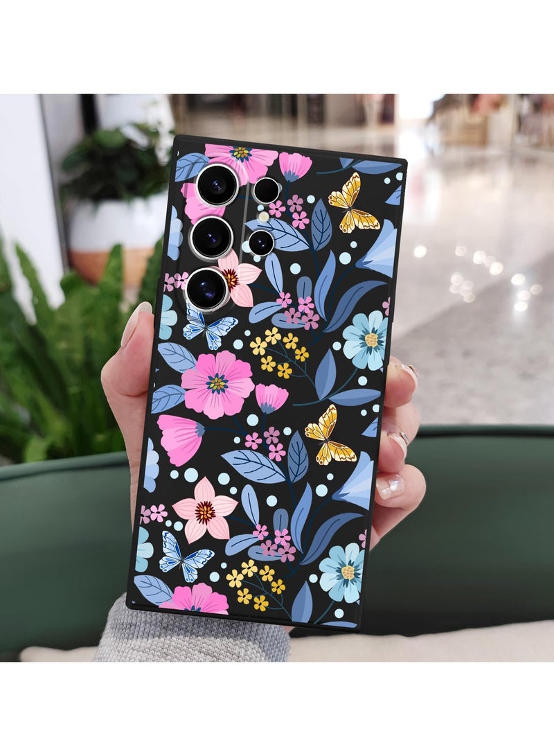 for Samsung S24 Ultra Case Flower Butterfly Pattern Design S24 Ultra Phone Cover Ultra Thin Soft Anti Drop Liquid Silicone Case for Samsung Galaxy S24 Ultra 6.8"-Flower Black - Image 4