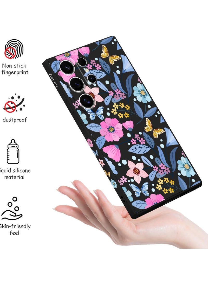 for Samsung S24 Ultra Case Flower Butterfly Pattern Design S24 Ultra Phone Cover Ultra Thin Soft Anti Drop Liquid Silicone Case for Samsung Galaxy S24 Ultra 6.8"-Flower Black - Image 5