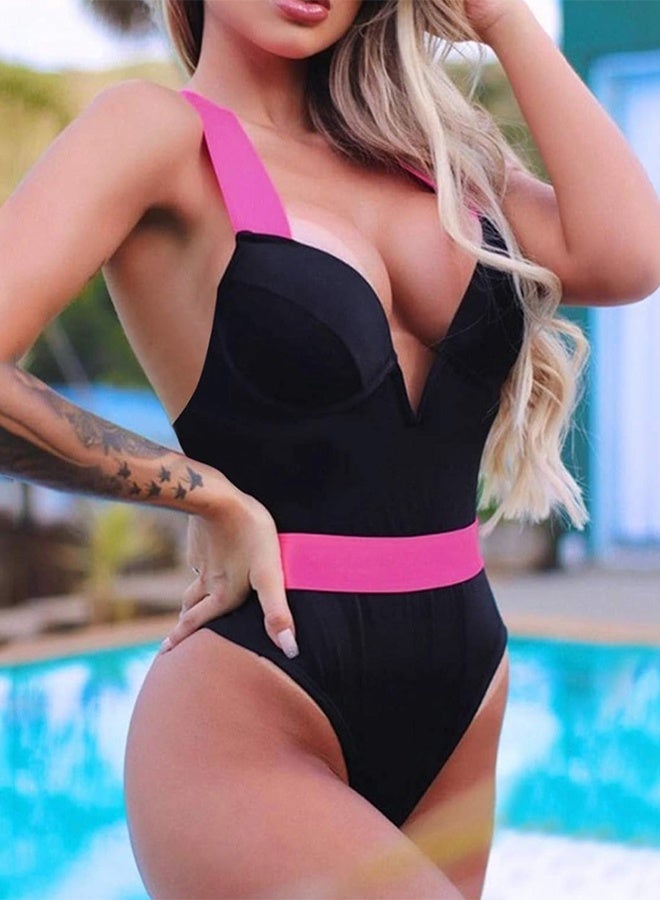 MARGOUN Swimsuit Women Large Size Push Up Bra Neon Bandage Swimwear Bathing Suit Swimming Suit Black / L(Bust 97-103/Waist 72/Hip 81) - Image 3