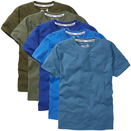 Charles Wilson Men's 5 Pack Midweight Crew Neck T-Shirt (Medium, Horizon) - Image 2