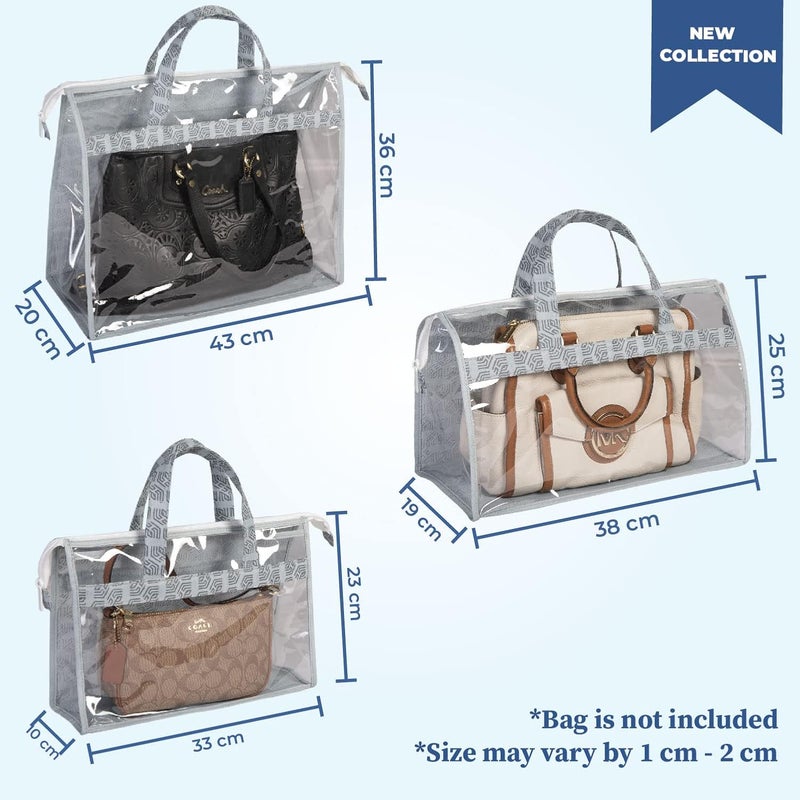 HomeStrap Set Of 3Pvc Transparent Bags For Handbag Storage For WardrobeDustproofMoistureproofPolyvinyl_ChlorideGrey - Image 2