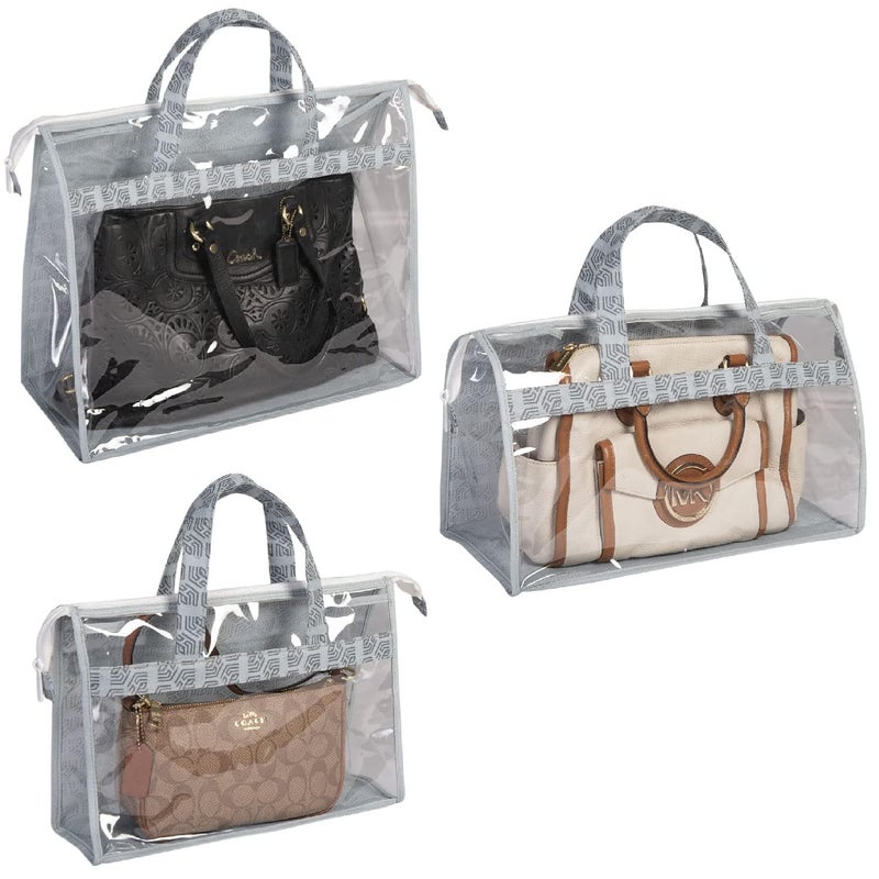 HomeStrap Set Of 3Pvc Transparent Bags For Handbag Storage For WardrobeDustproofMoistureproofPolyvinyl_ChlorideGrey - Image 1