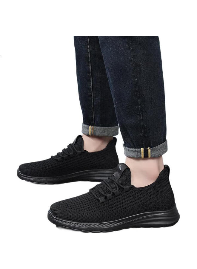 Red Dragonfly Men'S Flyknit Mesh Shoes Men'S Breathable Soft Bottom Wear-Resistant Lace-Up Walking Casual Shoes Men Wxa150181 Black 41 - Image 3