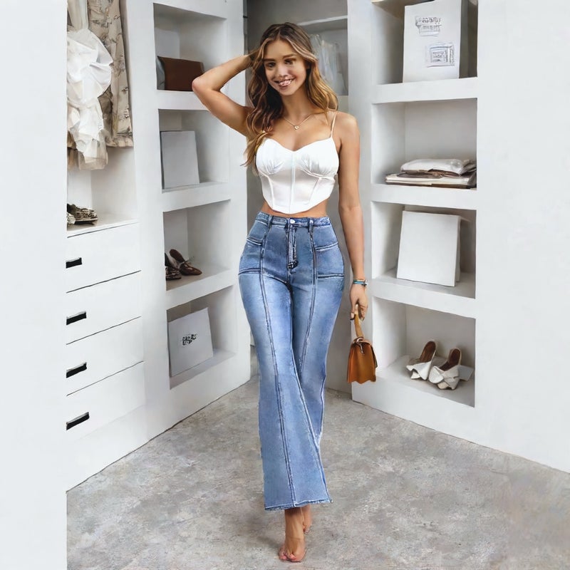 Women's Stretch Slim Flare Denim Pants - Image 3