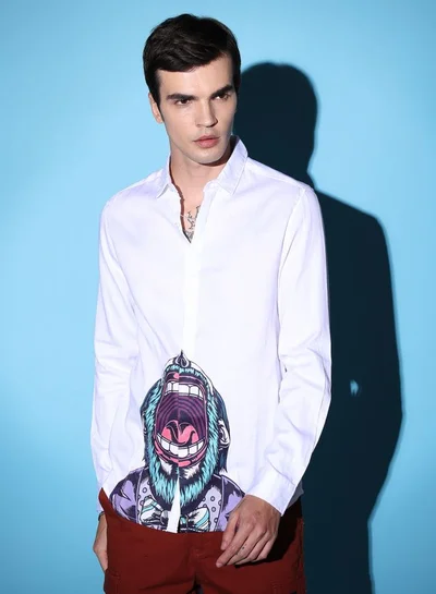 The Indian Garage Co Men Slim Fit Graphic Print Full Sleeves Cutaway Collar Party Wear Shirt