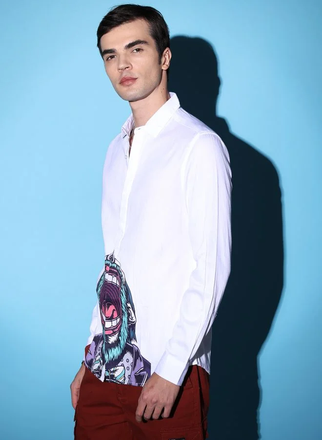 The Indian Garage Co Men Slim Fit Graphic Print Full Sleeves Cutaway Collar Party Wear Shirt