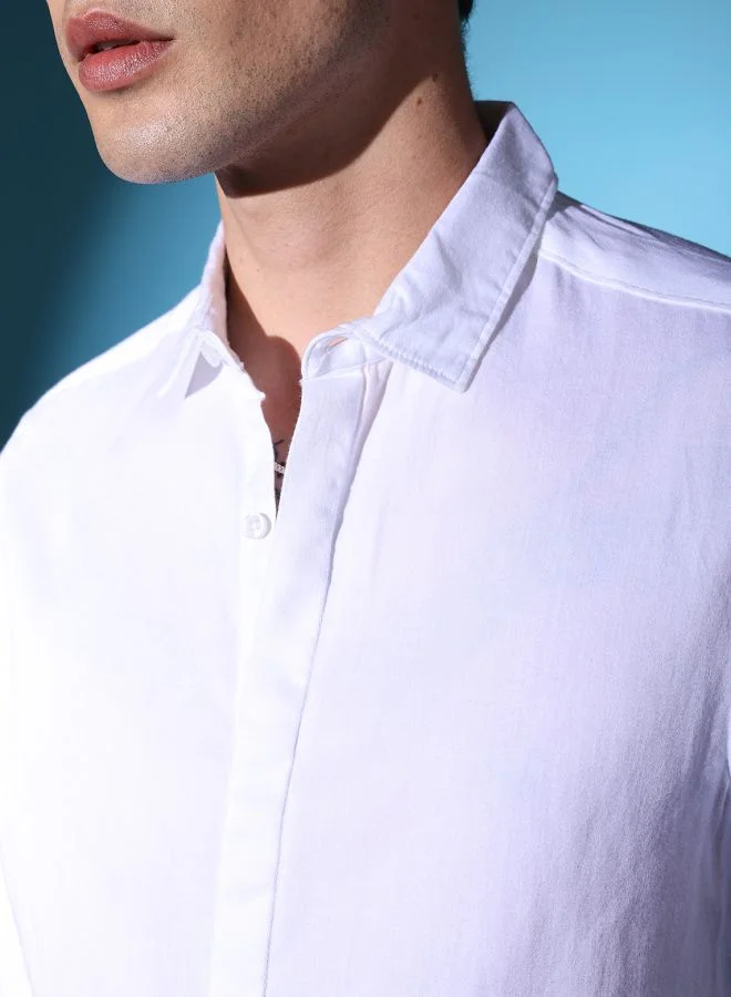 The Indian Garage Co Men Slim Fit Graphic Print Full Sleeves Cutaway Collar Party Wear Shirt
