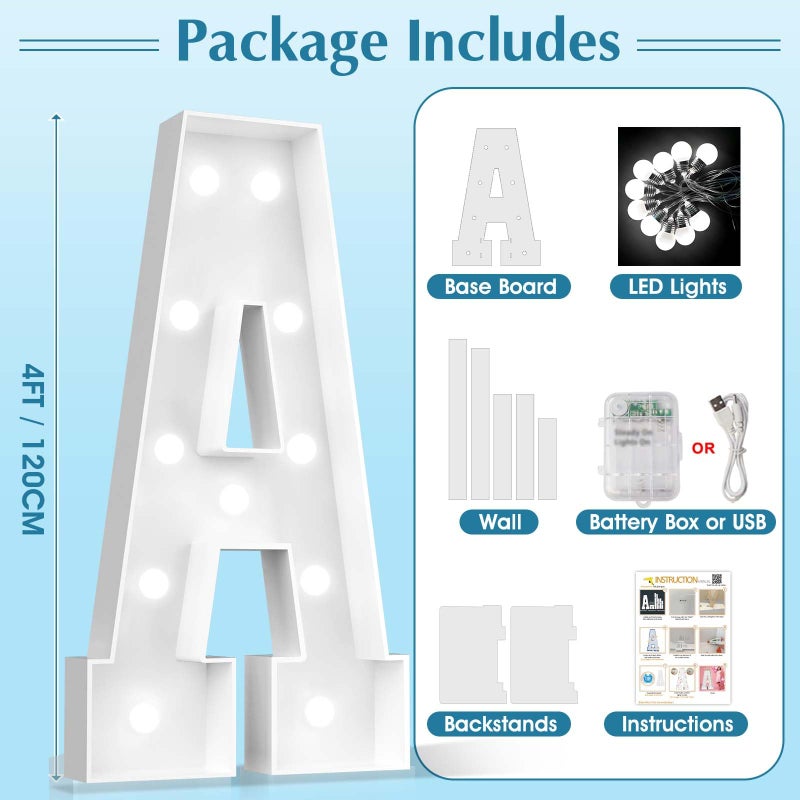 Ledido 4FT Marquee Light Up Letters A, Easy to Assemble Cool White Marquee Letters 4 Feet Tall for Indoor & Outdoor Events, Large Lighted Letter for Birthday Graduation Baby Shower Party Decorations - Image 2