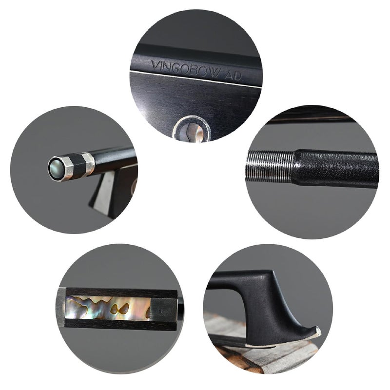 VINGOBOW Carbon Fiber Violin Bow 4/4 Size VINGOBOW 100VB 74.5 cm Full 4 4 for Advanced Student Straight Parisian Eyes Ebony Frog Unbleached Mongolian Black Horse Hair Powerful and Wild Tone Smooth Screw - Image 3