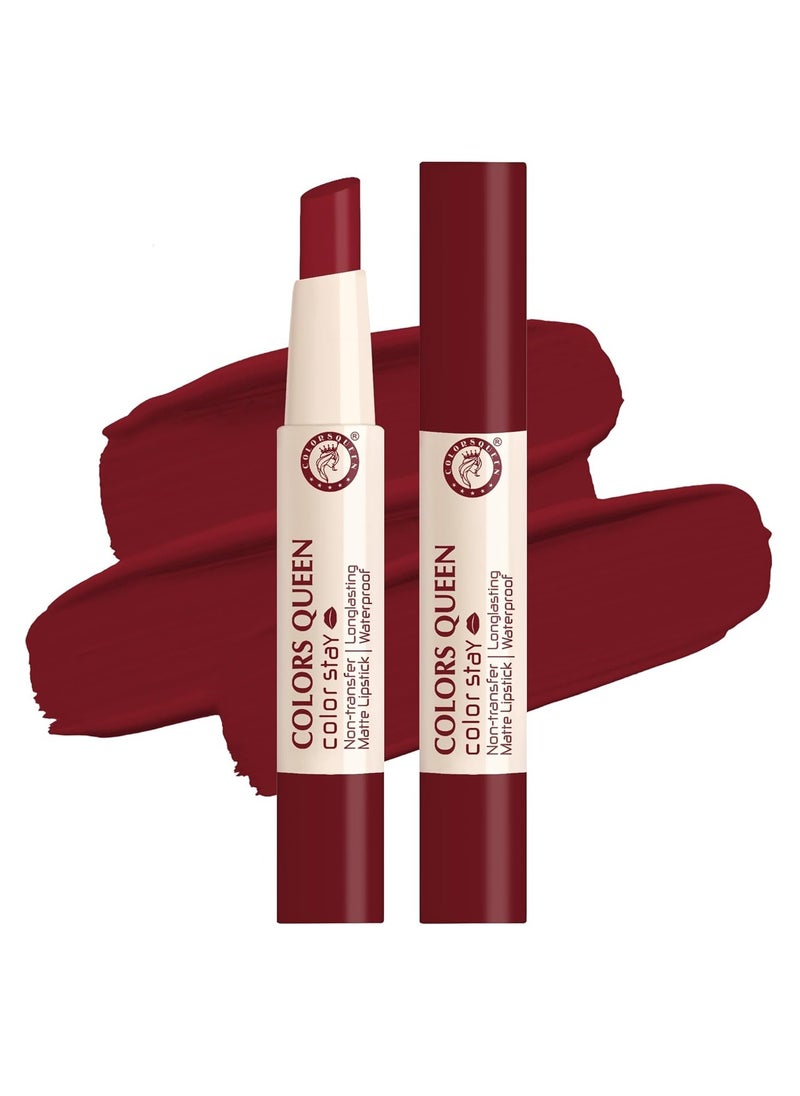 COLORS QUEEN Color Stay Matte Lipstick Highly Pigmented Ultra Matte Long Lasting One Stroke Application Hydrating Weightless Non Transfer Women Bridal Maroon 2.1g  - Image 1