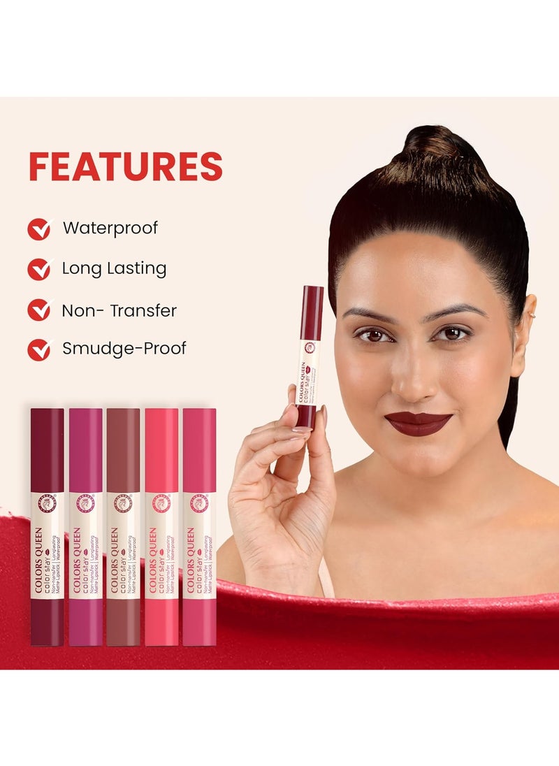 COLORS QUEEN Color Stay Matte Lipstick Highly Pigmented Ultra Matte Long Lasting One Stroke Application Hydrating Weightless Non Transfer Women Bridal Maroon 2.1g  - Image 3