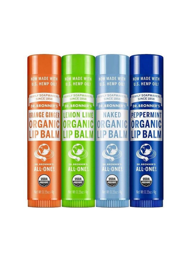 Dr. Bronner's - Organic Lip Balm Variety Peppermint, Orange Ginger, Naked, Lemon Lime) - Made with Organic Beeswax and Avocado Oil, For Dry Lips, Hands, Chin or Cheeks, 0.15 Ounce (Pack of 4) - Image 1