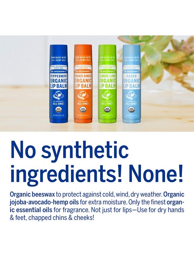 Dr. Bronner's - Organic Lip Balm Variety Peppermint, Orange Ginger, Naked, Lemon Lime) - Made with Organic Beeswax and Avocado Oil, For Dry Lips, Hands, Chin or Cheeks, 0.15 Ounce (Pack of 4) - Image 4