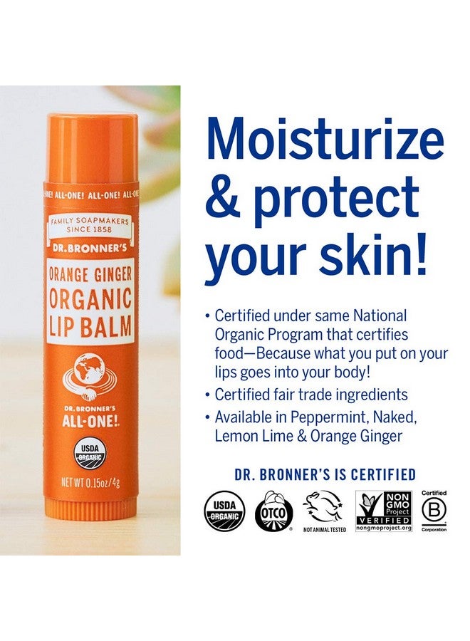 Dr. Bronner's - Organic Lip Balm Variety Peppermint, Orange Ginger, Naked, Lemon Lime) - Made with Organic Beeswax and Avocado Oil, For Dry Lips, Hands, Chin or Cheeks, 0.15 Ounce (Pack of 4) - Image 5
