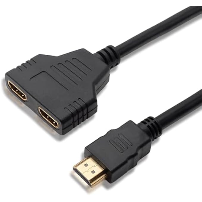 rayihni HDMI SPLITTER 1 IN 2 OUT CABLE, SPLITTER CABLE ADAPTER, 1080P HDMI MALE TO DUAL FEMALE 1 TO 2 WAY DISTRIBUTOR CONVERTER FOR CABLE FOR HDTV HD, LED,LCD MONITOR AND PROJECTORS, SUPPORT TWO TVS AT THE SA - Image 1