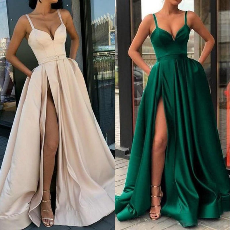 2020 autumn new European and American women's clothing cross-border new sling slim slit dress sexy solid color long skirt new green S - Image 2