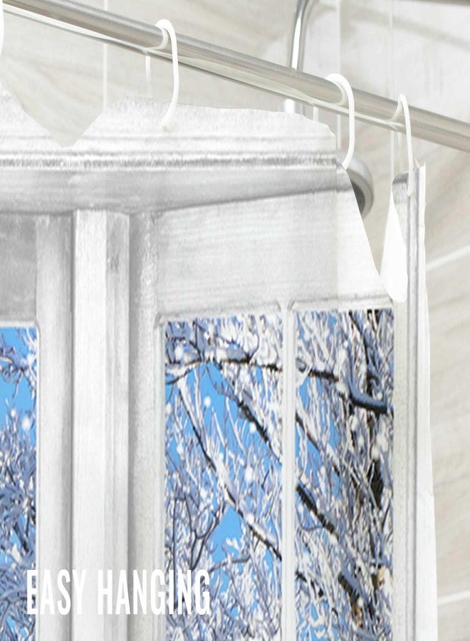 Funnytree 72" x 72" Winter Window Shower Curtain Set with 12 Hooks Christmas Snowy Scenery Forest Nature Bathroom Waterproof Bathtub Home Decor - Image 2