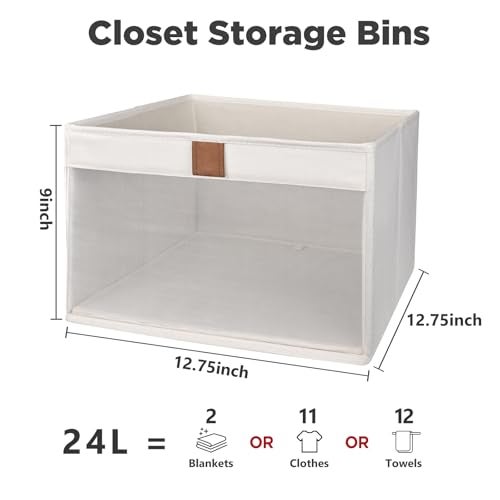 COYACOOL Linen Closet Organizers and Storage, Closet Storage Bins Basket Organizer, Foldable Organization Baskets with Mesh Window for Clothes Towels and Toys, 12.75" x 12.75" x 9", Beige, 6 pack - Image 3