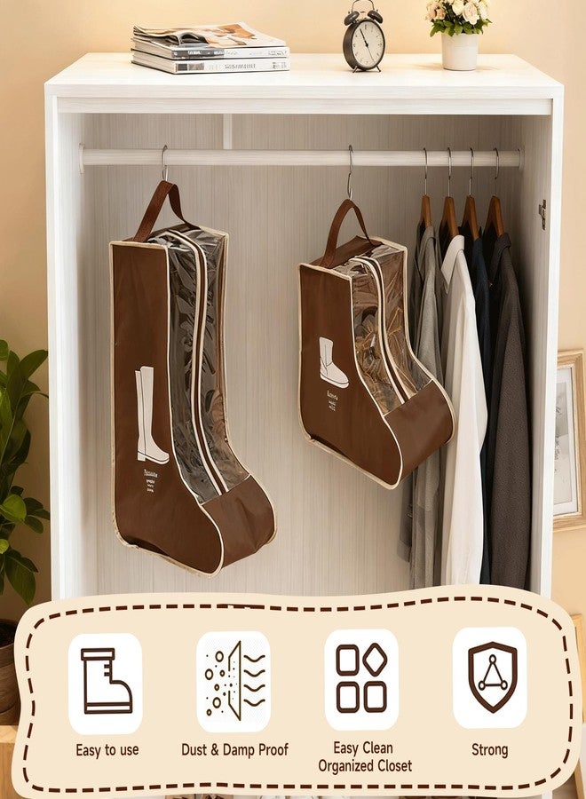 NUOLUTH Boot Bags For Cowboy Boots,Boot Bags For Travel,Dustproof Hanging Organizer for Cowboy Boots And Short boots, Portable Travel Shoe Protector for Garage And closet Coffee color 4PCS(2 Tall+2 Short) - Image 3
