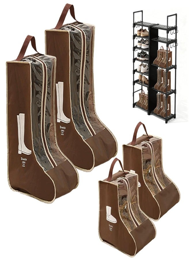NUOLUTH Boot Bags For Cowboy Boots,Boot Bags For Travel,Dustproof Hanging Organizer for Cowboy Boots And Short boots, Portable Travel Shoe Protector for Garage And closet Coffee color 4PCS(2 Tall+2 Short) - Image 1