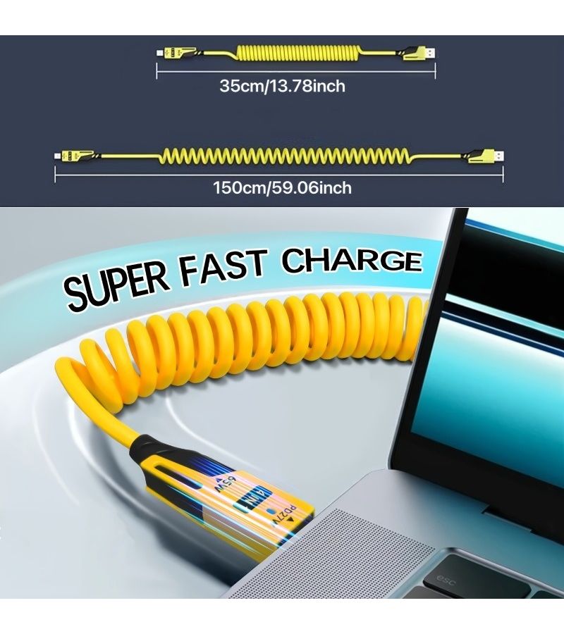 كابل شحن USB-C قابل للسحب 27 واط وردي سريع الشحن 4 في 1 مع مؤشر LED - Image 5