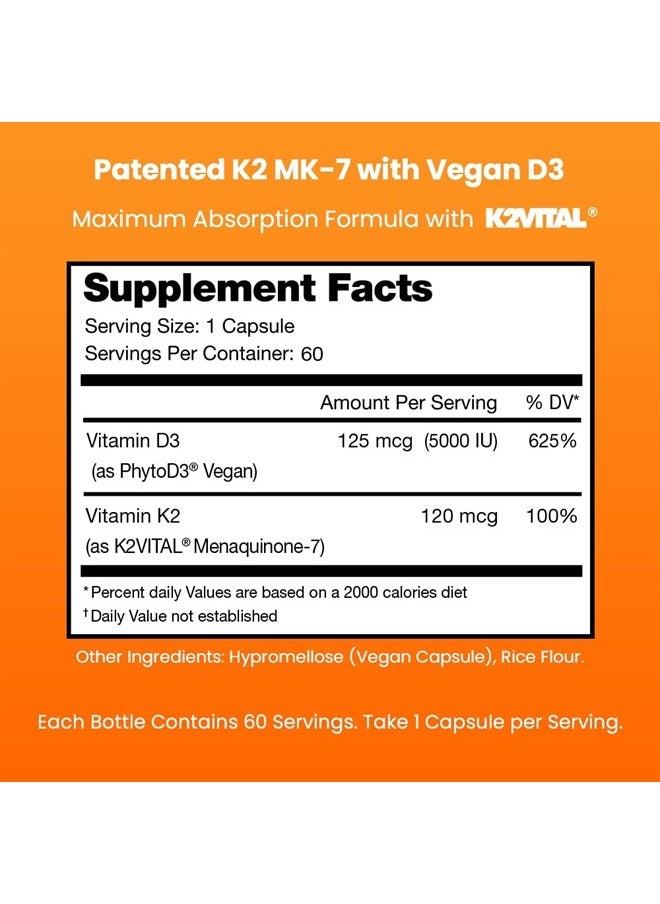 NutraChamps D3 with K2 MK7 Supplement for Heart & Bone Health | Vitamin D & K Complex | 5000 IU of Vitamin D 3 & 100 mcg of Vitamin K 2 MK-7 | 60 Vitamin K2 D3 Capsules  - Image 2