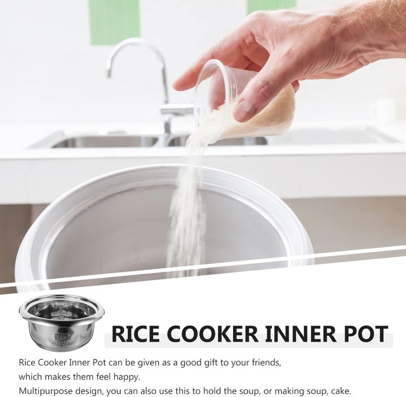 woobles Rice Cooker Stainless Steel Inner Pot Cooker Inner Pot Large Capacity Rice Cooker Pot Round Cake Baking Pot Multi-use Rice Pot Rice for Home Stainless Steel Cookware Silver 23X23X10CM - Image 3