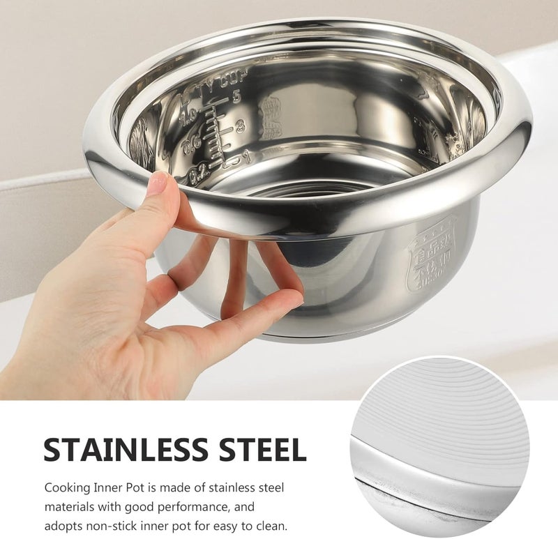 woobles Rice Cooker Stainless Steel Inner Pot Cooker Inner Pot Large Capacity Rice Cooker Pot Round Cake Baking Pot Multi-use Rice Pot Rice for Home Stainless Steel Cookware Silver 23X23X10CM - Image 2