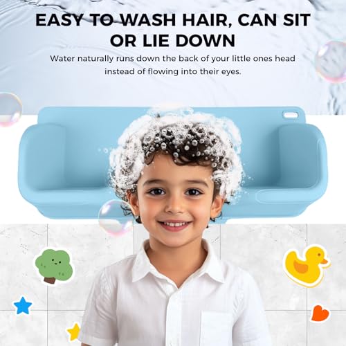 Owiooll Portable Hair Wash Basin for Kids and Teens,Tear-Free Shampoo Bowl with Neck Support for Sink or Bathtub,Stress-Free Hair Washing (Blue) - Image 2
