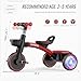 SEREED Colorful Lighting Toddler Tricycle for 25 Years Old Boys Girls Adjustable SeatHandlebar Trike Removable Basket Birthday Gift Idea for Kids Ages 2 Red Black - Image 4
