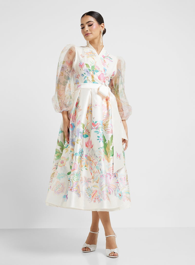 خزانة فستان ميدي أورجانزا بنقشة الزهور - Image 4