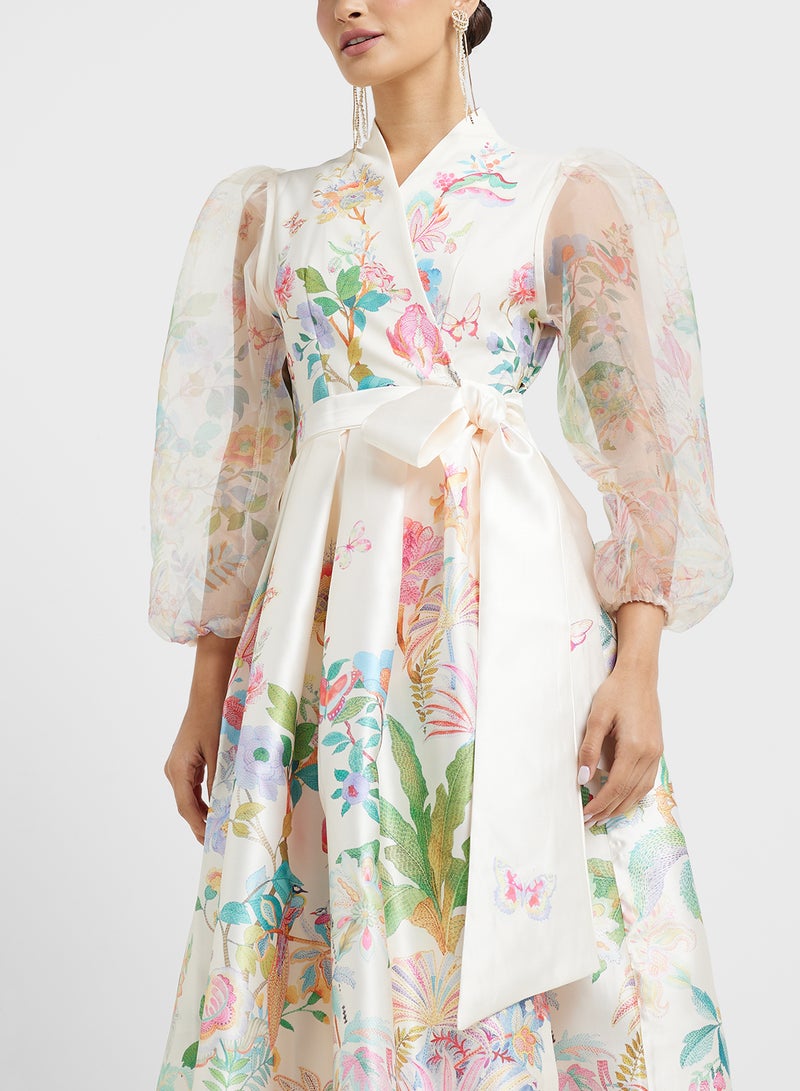 خزانة فستان ميدي أورجانزا بنقشة الزهور - Image 3