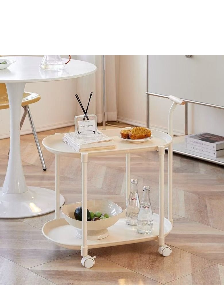 2-Tier Rolling Storage Cart, Modern Rolling Drink Cart, Small Serving Cart ，Kitchen Organizer Rolling Desk White - Image 4
