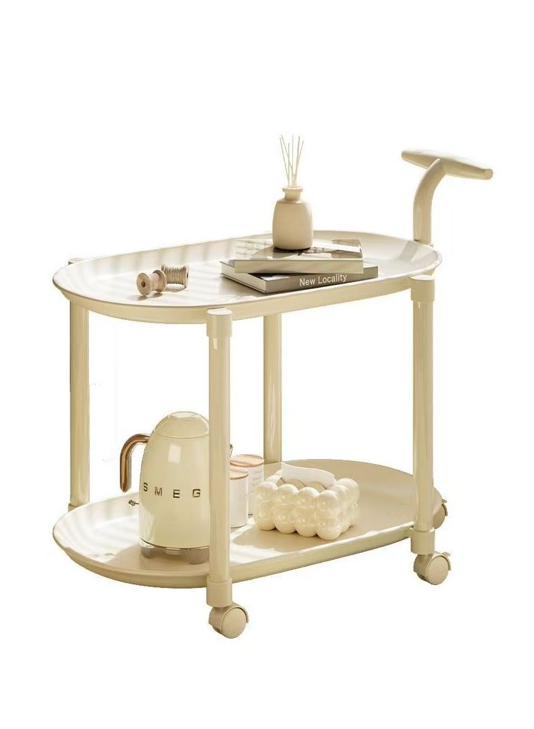 2-Tier Rolling Storage Cart, Modern Rolling Drink Cart, Small Serving Cart ，Kitchen Organizer Rolling Desk White - Image 5