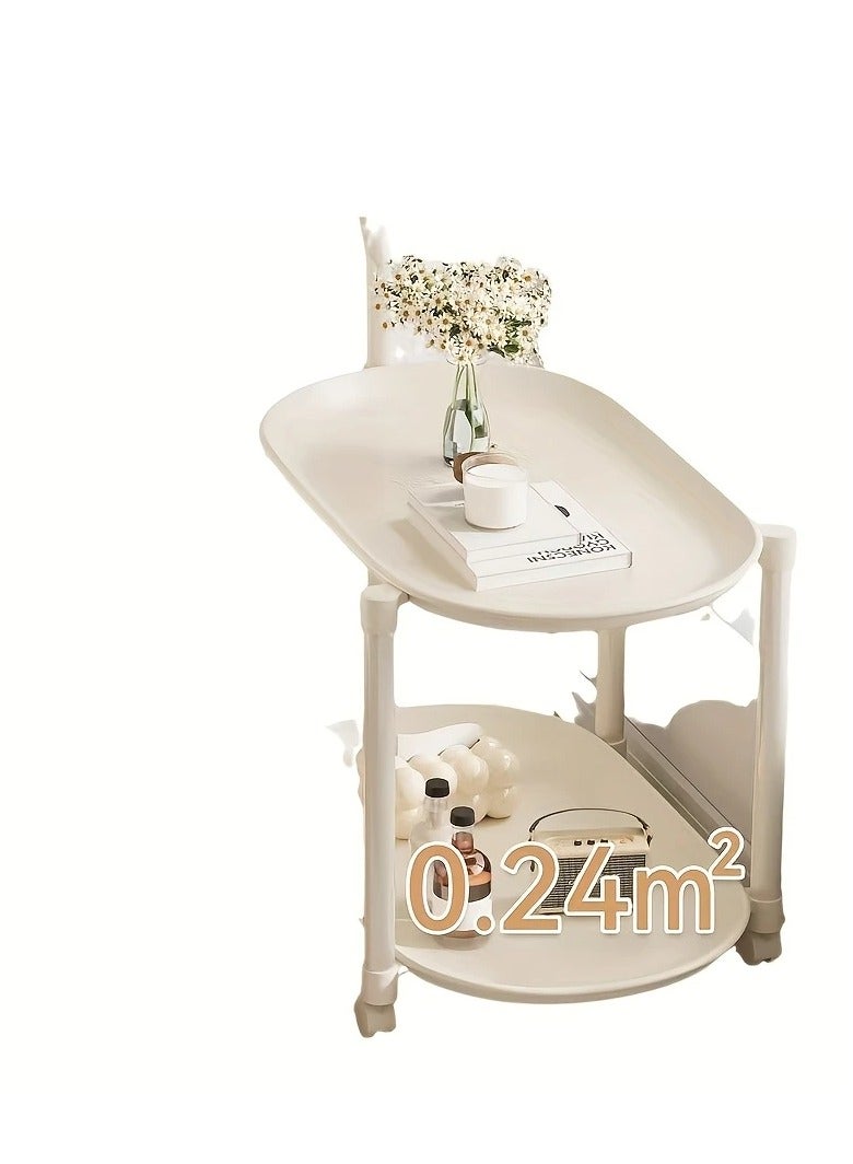 2-Tier Rolling Storage Cart, Modern Rolling Drink Cart, Small Serving Cart ，Kitchen Organizer Rolling Desk White - Image 3