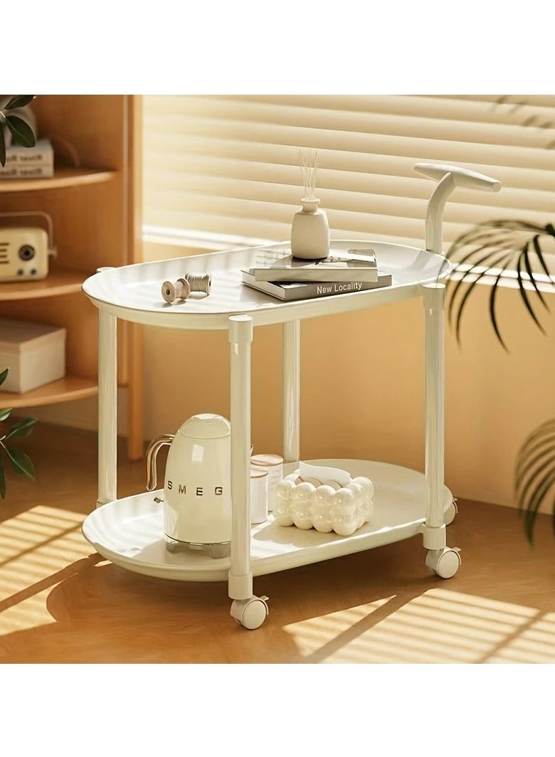2-Tier Rolling Storage Cart, Modern Rolling Drink Cart, Small Serving Cart ，Kitchen Organizer Rolling Desk White - Image 1