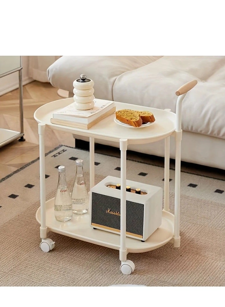2-Tier Rolling Storage Cart, Modern Rolling Drink Cart, Small Serving Cart ，Kitchen Organizer Rolling Desk White - Image 2