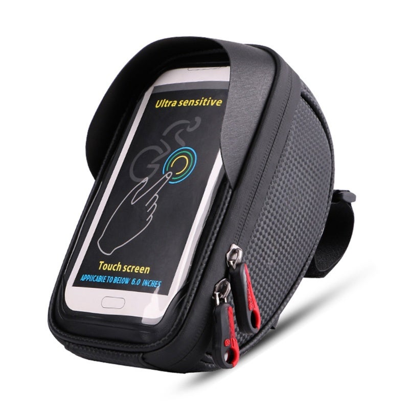 wheel up Bike Handlebar Bag: Black TPU Sensitive Touchscreen Pouch - Tear Water Repellent Shell Roomy Storage for Cycling Trips - Image 1