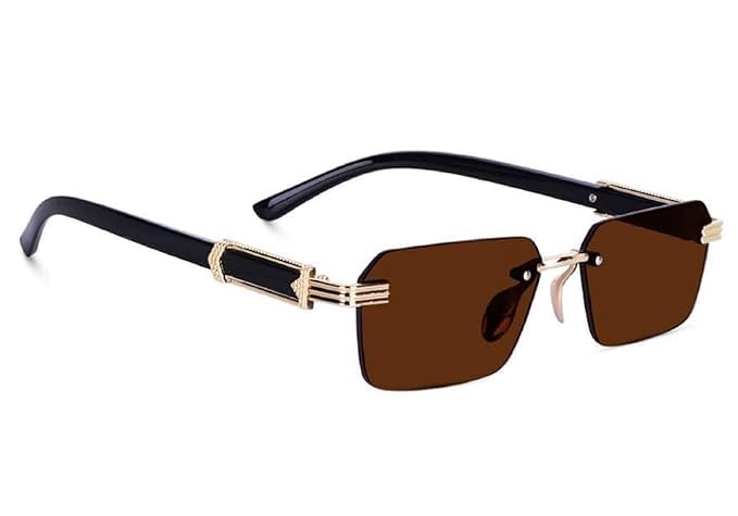 mashamart® MC STAN | Rimless Luxury Sunglasses For Men & Women Black gold Frame Black & brown lens (Pack of 1) (Brown) - Image 1