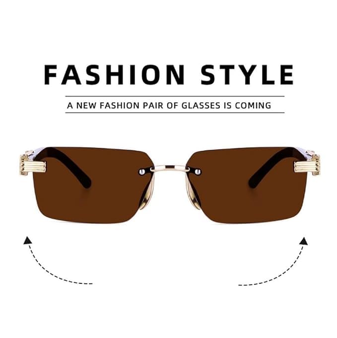 mashamart® MC STAN | Rimless Luxury Sunglasses For Men & Women Black gold Frame Black & brown lens (Pack of 1) (Brown) - Image 4
