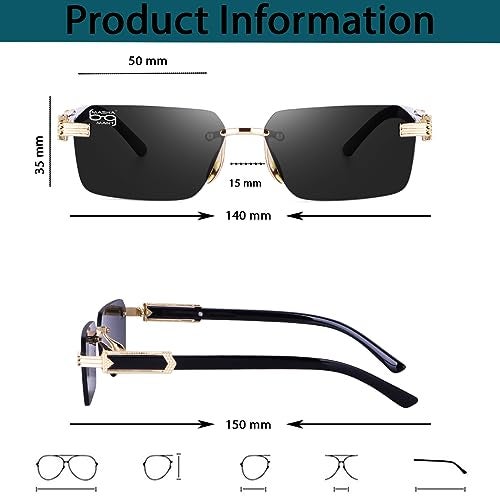 mashamart® MC STAN | Rimless Luxury Sunglasses For Men & Women Black gold Frame Black & brown lens (Pack of 1) (Brown) - Image 3