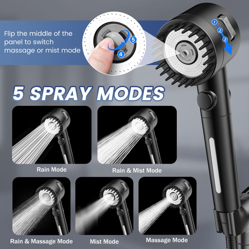 Vatex Filtered Shower Head with Handheld, High Pressure 5-Spray Ion Drops Shower Head with Filters for Hard Water, ON/OFF Switch Showerhead for Pets Bath, Shower Heads Filter - Remove Chlorine - Image 5