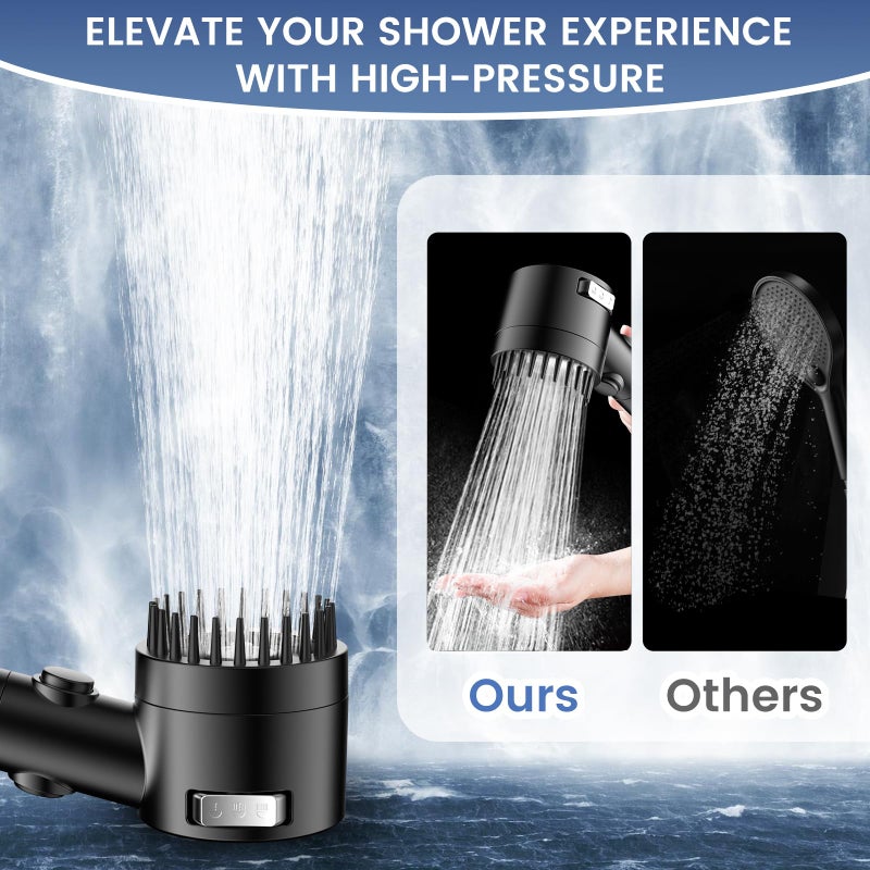 Vatex Filtered Shower Head with Handheld, High Pressure 5-Spray Ion Drops Shower Head with Filters for Hard Water, ON/OFF Switch Showerhead for Pets Bath, Shower Heads Filter - Remove Chlorine - Image 2