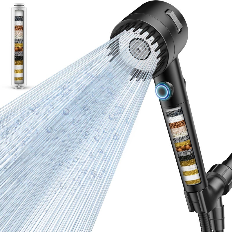 Vatex Filtered Shower Head with Handheld, High Pressure 5-Spray Ion Drops Shower Head with Filters for Hard Water, ON/OFF Switch Showerhead for Pets Bath, Shower Heads Filter - Remove Chlorine - Image 1