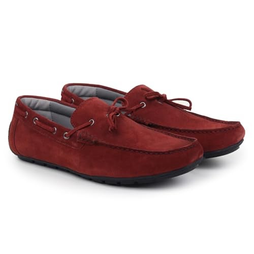 YOHO Lofos Men 006 | Suede Slip-On Loafers | Stylish, Flexible Shoes with Footpharma Footbed | Comfortable Party, Office & Casual Footwear | Maroon - UK 7 - Image 1