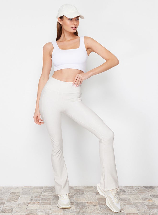 trendyol Ecru Brushed Soft Fabric Reflective Printed Spanish Leg Yoga Knitted Sports Leggings  - Image 4