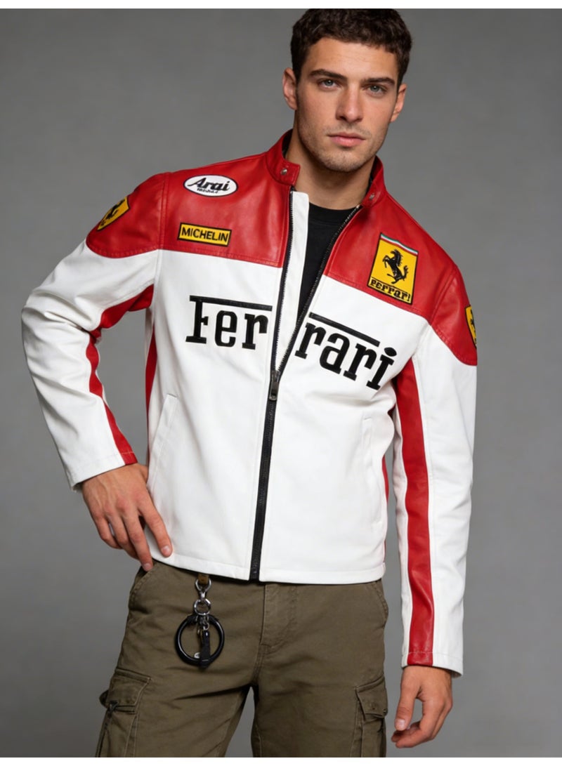 اف 1 ملابس سباق التطريز pu سترة جلدية ركوب الدراجات الرياح الزوجية الأزياء الزوجين الربيع والخريف سترة رقيقة - Image 2