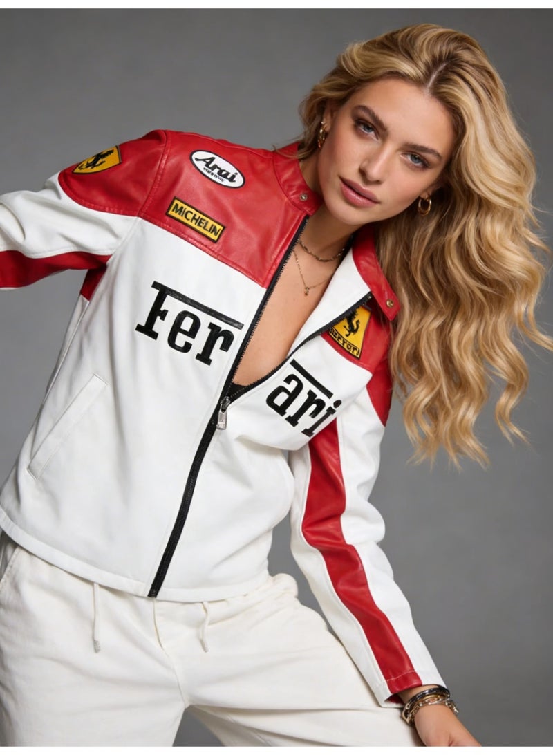 اف 1 ملابس سباق التطريز pu سترة جلدية ركوب الدراجات الرياح الزوجية الأزياء الزوجين الربيع والخريف سترة رقيقة - Image 4