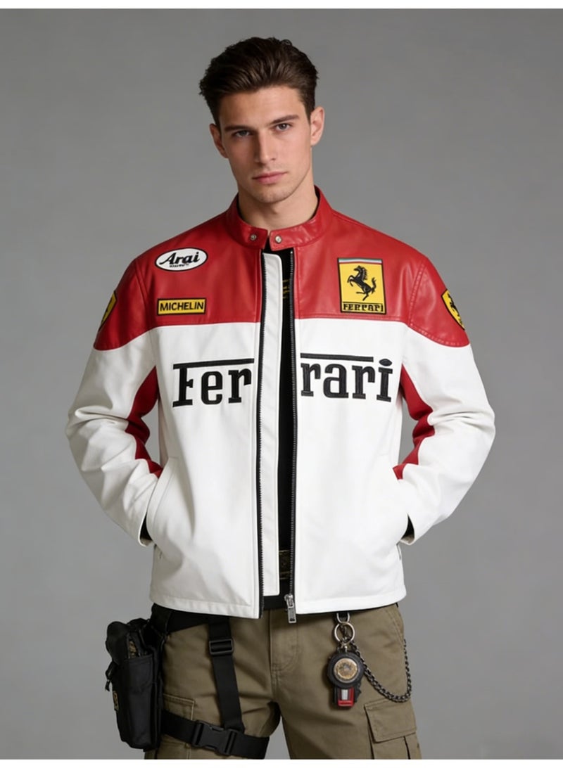 اف 1 ملابس سباق التطريز pu سترة جلدية ركوب الدراجات الرياح الزوجية الأزياء الزوجين الربيع والخريف سترة رقيقة - Image 3