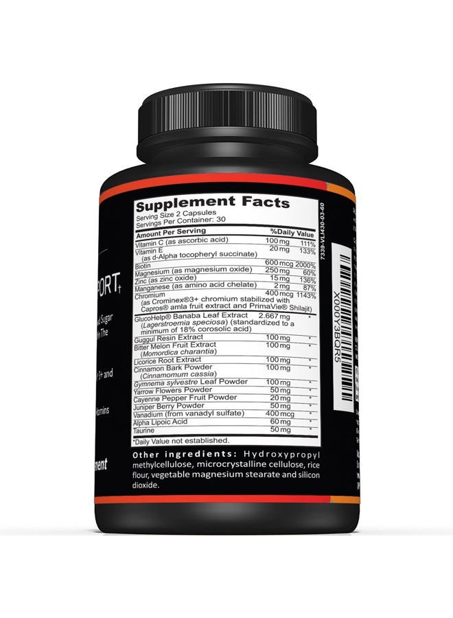 Sunergetic Premium Blood Sugar Support Supplement–Supports Healthy Blood Sugar Levels Already Within Normal Range – Includes Bitter Melon Extract, Vanadium, Chromium, Cinnamon, & Alpha Lipoic Acid-60 Capsules - Image 2